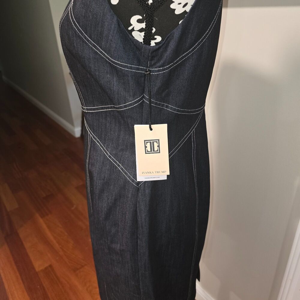 Ivanka Trump Denim-look Pencil dress w/ contrast contour topstitching